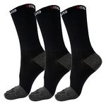 Vital Salveo- Toes Athletic Comfort, Crew Socks, Moisture Wicking,Arch Support, Outdoor, Running, Lightweight, Trekking, 3 Pairs per Pack- Black (Large)