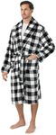 PAVILIA Mens Soft Robe, Plaid White | Warm Fleece Robes for Men, Soft Spa Bathrobe with Piping, Shawl Collar, and Pockets (Black and White Buffalo Plaid Checkered)