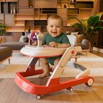 Cockatoo First Move 3-in-1 Baby Walker – Adjustable Height (3 Levels), Rocker, Push & Activity Walker with Musical Toy Tray & Light, 6 Lockable Wheels, Foldable, Safe for 6-18 Months, up to 15kg Red