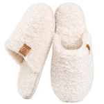 EverFoams Women's Slippers Cosy Fuzzy Faux Alpine Shearling House Shoes Ladies' Memory Foam Slip-ons with Lightweight Non-slip Sole Cream White, 5-6 UK