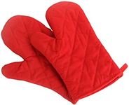 Oven Mitts, Premium Heat Resistant Kitchen Gloves Cotton & Polyester Quilted Oversized Mittens, 1 Pair Red