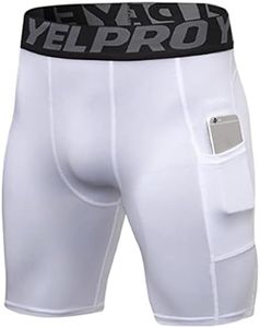 White Mens Compression Shorts with Cup Cool Dry Gym Running Shorts Workout Leggings Shorts Sports Spandex Underwear