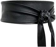 Leather wrap belt Obi belt for women Wide Waist Band Handmade (Black, M)