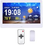10 Inch Digital Weather Station, Wireless Weather Station Indoor Outdoor, Digital Alarm Clock Temperature Humidity Monitor with Remote Control (UK Plug)