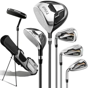 Golf Clubs Set for Men Left Handed 7-Piece Complete Set with Driver Hybrid 7 Iron 9 Iron Sand Wedge Putter Stand Bag - Beginner Mens Golf Set Gray