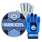 Manchester City F.C. Official Size 4 Football & Youths Goalkeeper Gloves Gift Set, Sky Blue, Youths: 10-16yrs