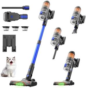 COTIAR Cordless Vacuum Cleaner, 500W 40KPa 60Mins Vacuum Cleaners for Home, Anti-Tangle Rechargeable Vacuum with Green Light Wireless Vacumm for Pet Hair/Carpet/Hardwood Floor Blue