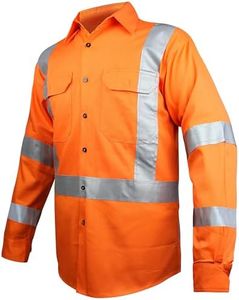 BIG BEE Hi Vis Work Shirts Reflective Taped Full Orange White Cross Back H Pattern Long Sleeve