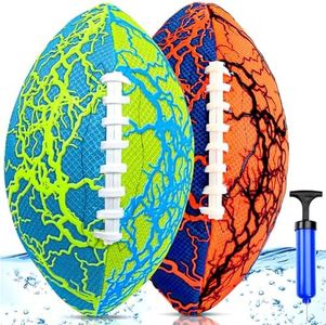 Jasonwell Pool Beach Water Football - 2Pack Strong Grip Waterproof Football for All-Weather Play Pool Toys Beach Games Outdoor Sports Toy Christmas Birthday Gifts for Kids Boys Teens Adults (ORN&GN)
