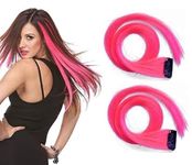 Confidence 2 Pcs Single Clip Colored Hair Streak Extension With Clip In Straight Piece Hair Extensions Party Highlights Colorful Hair Streaks Hairpieces For Women And Girls