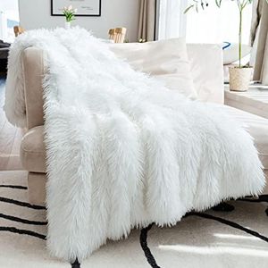 JONIYEAR Extra 2.8" Long Hair Fluffy Faux Fur Throw Blanket 50" x 60", Luxury Soft Decorative Fuzzy Furry Blanket for Couch, Cozy Plush Shaggy Blankets for Sofa Bed, Cutey Lovely Blanket for Pet,White