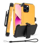 Unitedtime Magnetic Case with Belt-Clip Holster Compatible with MagSafe Designed for iPhone 13 Pro , Rugged Shockproof Military Protective Tough Bumper Phone Cover Heavy Duty (Yellow)