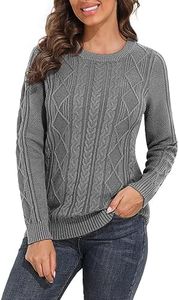 PrettyGuide Women's Sweater Crewneck Cable Knit Long Sleeve Pullover Tops S Grey