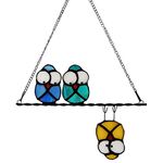 Multicolor Owl on a Wire Stained Glass Window Hanging, Bird Suncatcher for Windows Panels Hangings Hummingbird Ornament Decoration for Wall Home Garden Decor Bird Owl Gift for Owl Lovers