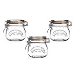 Kilner Set of 3 Round Clip Top Jars 0.5 Litre (3 x 500 ml) Airtight Glass Storage Jars for Preserving Jams Dry Foods Reusable