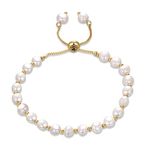 LILIE&WHITE Pearl Bracelet for Women Gold Adjustable Slider Bracelet Dainty Bead Bracelet for Women Bride Bridesmaid Gift