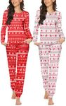 Ekouaer 2 Pack Womens Pajamas Sets Long Sleeve Jogger Pjs Lounge Sets with Pockets White Christmas Print&Red Christmas Print Small