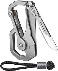 KeyUnity KU00 Titanium Quickdraw Carabiner with Folding Knife, B Shaped EDC Multifunctional Keychain with 2 Inch Ruler, Palm Sized Lightweight Stainless Body Perfect for Home/Office/Camping