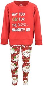 Unique Baby Girls Too Cute For Naughty List Santa Legging Set Outfit (8Y, Red)