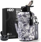 H2O Capsule 2.2L Half Gallon Water Bottle with Storage Sleeve and Covered Straw Lid – BPA Free Large Reusable Drink Container with Handle - Big Sports Jug, 2.2 Liter (74 Ounce) Camo Cats