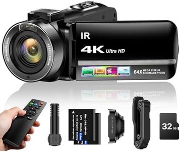 4K Video Camera Camcorder 64MP Vlogging Camera for YouTube 18X Digital Zoom 3.0''Touch Screen IR Night Vision with External Stereo Microphone,Handheld Stabilizer,Remote,Lens Hood,32G Card &2 Batteries
