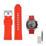 Silicone Rubber Watch band Suitable Compatible With diesel dz4318/4323/4283/7315/4427 men waterproof soft large strap 24mm26mm (Color : Red silver clasp, Size : 26mm)