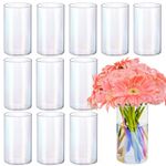 12pcs Glass Cylinder Vases for Centerpieces, Iridescent Vases for Wedding Decorations and Indoor Home Decor, 6 Inch Tall Glass Flower Vases, Hurricane Candle Holder for Table Shelf