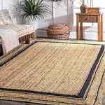 Arsh Fabs Handwoven Natural Fibres Braided Reversible Jute Cotton Carpet (Natural and Black Cotton, 4x6 feet)