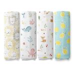 haus & kinder Haus And Kinder Fruity Fauna Collection 100% Cotton Soft Muslin Swaddles Wrap For Newborn Baby, Size 100 Cm By 100 Cm - Pack Of 4 (Lion, Woodland, Lemon, Ocean)