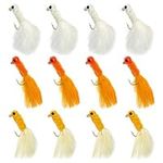 Crappie Jigs Fishing Lure 12pcs/48pcs for Panfish Jig Sunfish Bluegill Perch Walleye Crappie Nipper Fishing Marabou Feather Jig Micro Jig Head Hooks (04 Marabou Jig Selections (1/16oz 12pcs))