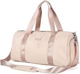 Gym Bag Womens Small,Sports Duffle Bag,Weekend Travel Bag Duffel Bag for Girls,Overnight Carry on Bag with Shoes Compartment and Wet Pocket,Lightweight Holdall for Swimming Yoga Training, Beige White