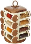 Amazon Solimo Plastic Revolving Spice Rack Set of 16 Pieces | Standard Size | Pull Out Shelf | Tabletop | Light Brown