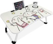 Blisswood Laptop Bed Table, Breakfast Bed Tray Foldable Portable Laptop Lap Desk Cup Holder Notebook Stand MDF Steel Legs 60x40x23cm for Reading Writing Working on Bed/Couch/Sofa/Floor (Bunny)