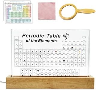 Zythtic Periodic Table With Real Elements Inside, Acrylic Periodic Table With 83 Real Elements, Warm LED Light Wooden Stand, Magnifying Glass, And Periodic table poster for Kids, Students, Teacher