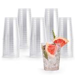 MATANA 50 Premium Clear Hard Plastic Cups, Plastic Party Cups (285ml / 10oz) - Reusable Plastic Glasses, Tumblers, Gold Cups for Drinks, Cocktail, Dessert, Wedding, Parties