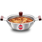 Hawkins 5 Litre Deep Kadhai, Triply Stainless Steel Kadai with Glass Lid, Flat Bottom Induction Deep Kadhai, Big Kadai, Silver (SSK50G)