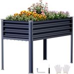 Keten Raised Garden Bed with Legs, 48×24×32in Outdoor Metal Galvanized Elevated Planter Box with Glove, Socket Wrench, Screwdriver for Vegetables, Flower, Backyard, Patio, Balcony (Dark Blue)