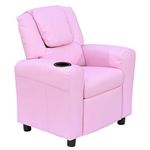 HOMCOM Kids Sofa Armchair Children's Recliner Toddler Chair Lounger Games Chair w/Cup Holder PU Leather (Pink)