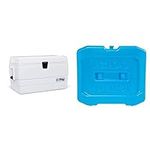 Igloo Marine Ultra Cooler (White, 54-Quart) & Maxcold Ice Freezer Block, Blue, 12" Large x 1.75" W x 10.5" H