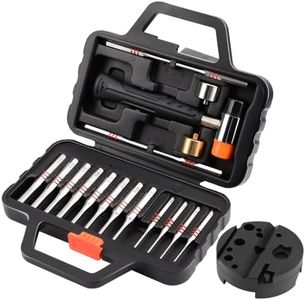 Pridefend Punch Set, Roll Pin Punch Set Made of Solid Material,Including Steel Pin Punch Set, Roll Pin Starter Punch and Hammer,with Organizer Storage Box (with Bench Block)