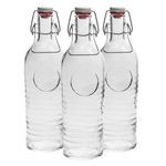 BORMIOLI ROCCO Officina Vintage 1825 Glass Bottle with Removable Cap - 1200 ML (37.25 oz) - Set of 3