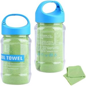 Kukyller Cooling Towel, 2PCS 100x30cm Ice Towel with Storage Bottle Sweat Towel for Neck and Face Yoga Sport Running Gym Camping Workout(Green)