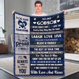 Godson Gifts from Godmother Godfather, to My Godson Throw Blankets Soft Fleece Flannel Birthday Graduation Christian Baptism Gifts for Boys, Best Godson Ever Gifts Ideas from Godparents, 50x60 Inch