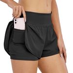 COTOP Women's Running Shorts Summer 2 in 1 Lightweight Quick Dry Gym Shorts Workout Athletic Jogging Liner Shorts Women's Activewear Shorts with Pockets Black