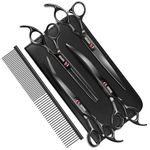 7.0in Titanium Professional Dog Grooming Scissors Set, GEMEK 6 in 1 Straight & Thinning & Upwards Curved & Downwards Curved Scissors & Comb for Dogs, Cats and Other Animals