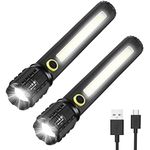 GeeRic LED Torch Rechargeable, 2PCS Professional Flashlight USB Super Bright Zoomable Mini Torch IP67 Waterproof 3 Modes Portable Flashlights for Camping, Hiking, Outdoor, Emergency Large