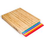 Easy-to-Clean Bamboo Wood Chopping Cutting Board with Set of 6 Color-Coded Flexible Cutting Mats with Food Icons - Chopping Board Set