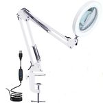 SCHOFIC 10X LED Magnifying Lamp with Clamp, 8-Diopter, Stepless Dimmable,Adjustable Swivel Arm -White