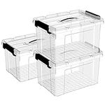 Cetomo 20L*3 Plastic Storage box, Tote box,Organizing Container with Durable Lid and Secure Latching Buckles, Stackable and Nestable, 3Pack, clear with Black Buckle