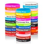 Jesus Loves You Rubber Bracelets Colorful Silicone Christian Jesus Wristbands for Men Women Party Favors Inspirational Bracelet for Adults Motivational Bracelet Christmas Gifts Church School (108)